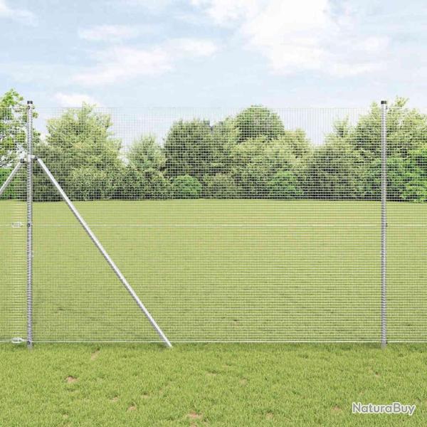 Cl�ture en Fil Soud� avec 7 Poteaux 1.6x10 m Acier Galvanis�