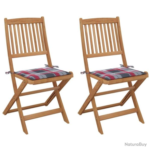Chaises pliables de jardin lot de 2 avec coussins Bois d'acacia