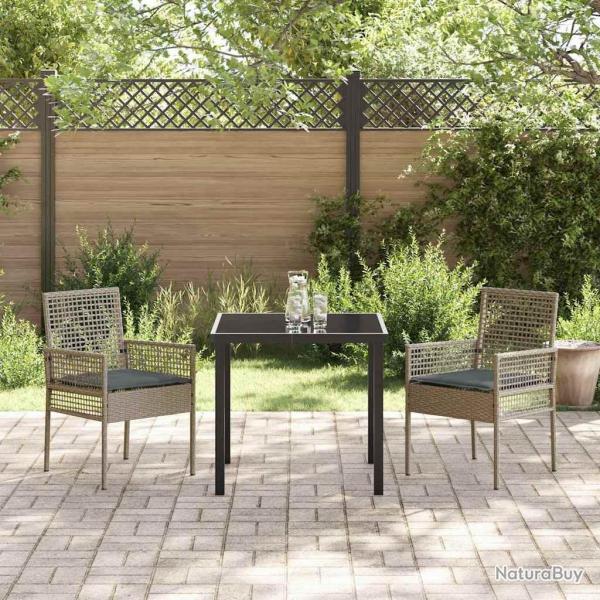 Chaises de jardin 2 pcs avec coussins gris en poly rattan