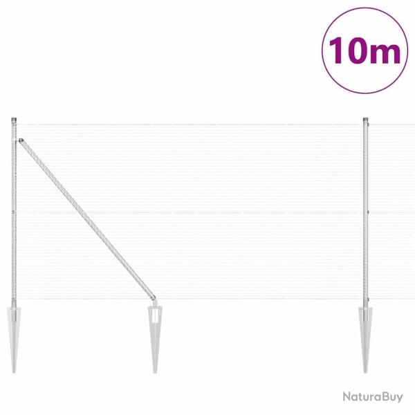 Cl�ture en fil soud� avec 7 poteaux en pointe 0.8x10 m Acier galvanis�