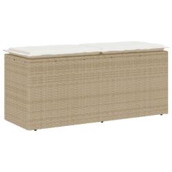 Banc de jardin avec coussin beige 110x40x44 cm r&eacute;sine tress&eacute;e