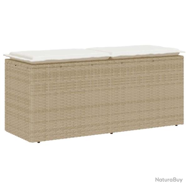 Banc de jardin avec coussin beige 110x40x44 cm rsine tresse