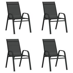 Chaises empilables de jardin lot de 4 Noir Tissu textil&egrave;ne