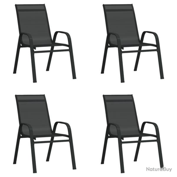Chaises empilables de jardin lot de 4 Noir Tissu textilne