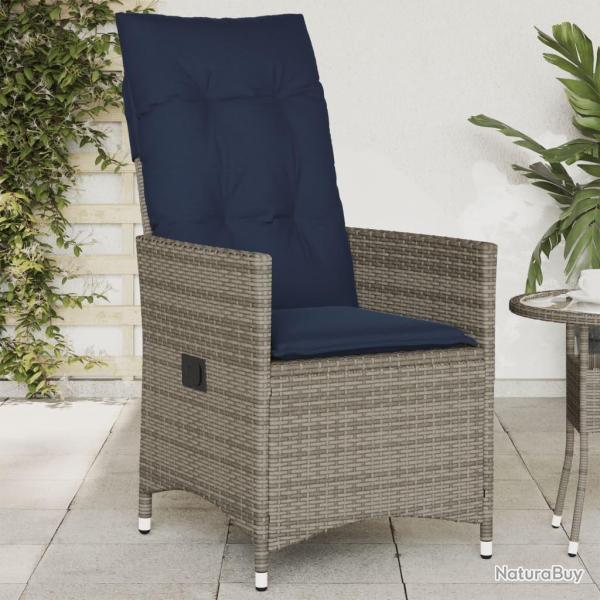 Chaise de jardin inclinable avec coussins en rsine tresse grise