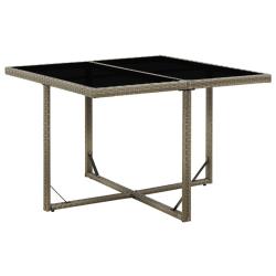 Table de jardin Gris 109x107x74 cm R&eacute;sine tress&eacute;e et verre