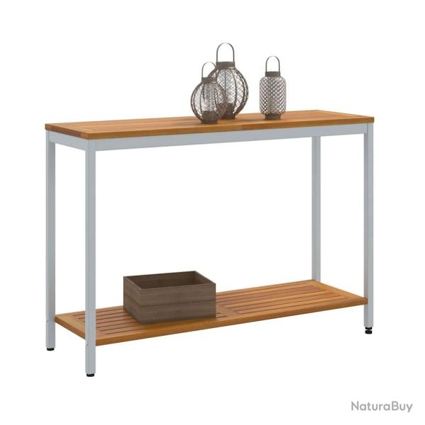 Table d'extrieur Naturelle & Grise 35x110x75 cm en bois massif et acier.