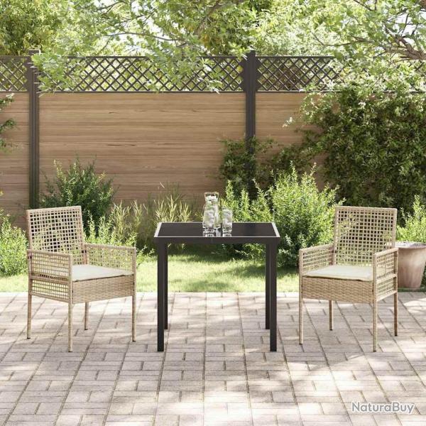 Chaises de jardin 2 pcs avec coussins Beige en poly rattan