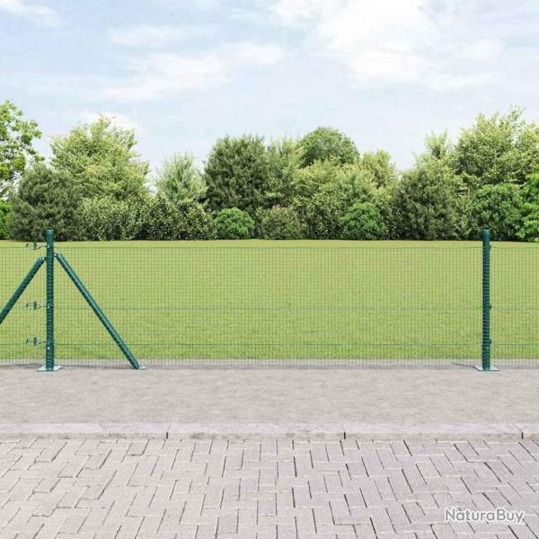 Cl�ture en fil soud� avec 13 poteaux flasqu�s verte 0.4x25 m acier