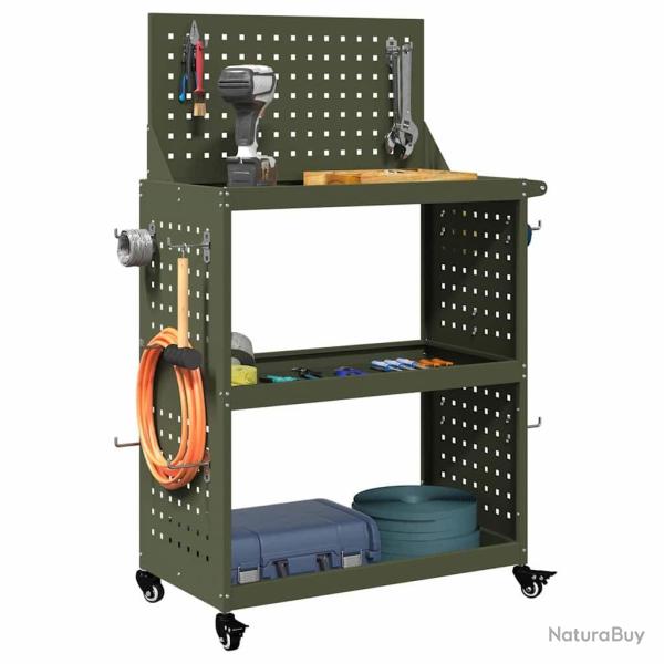 Chariot � outils avec �tag�re avec roue avec stockage Vert olive 65 x 35 x 111 cm