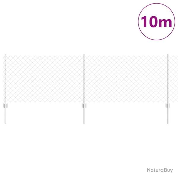 Cl�ture en Mailles avec 10 Poteaux en U Argent 0.8x10 m Acier