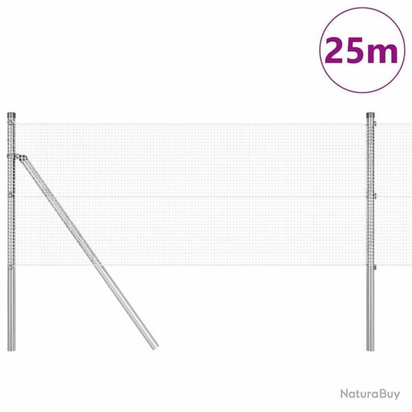 Cl�ture en fil soud� avec 13 poteaux 0.6x25 m Acier galvanis�