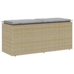Banc de jardin avec coussin beige 110x40x44 cm r&eacute;sine tress&eacute;e