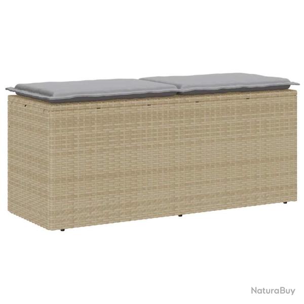Banc de jardin avec coussin beige 110x40x44 cm r�sine tress�e