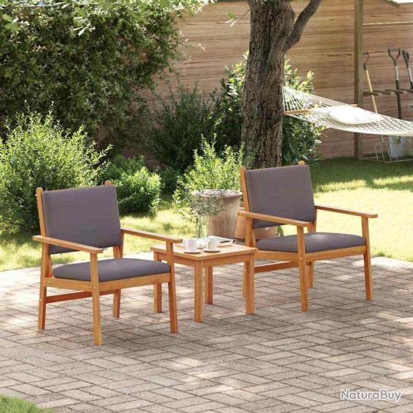 Chaises de jardin 2 pcs avec coussins en bois d'acacia massif