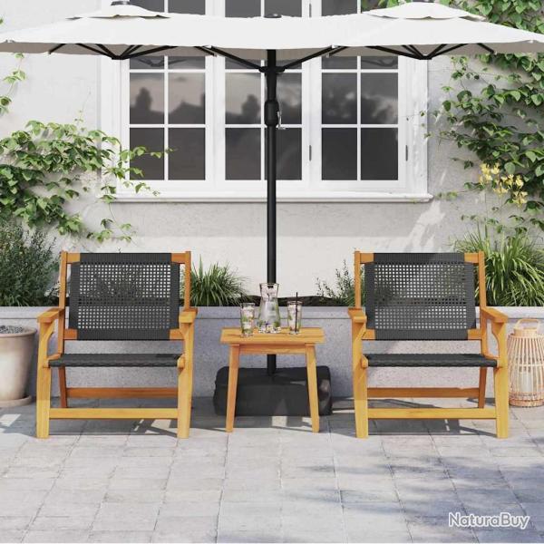 Chaises de jardin 2 pcs noires 76x67x73.5 cm en bois massif d'acacia