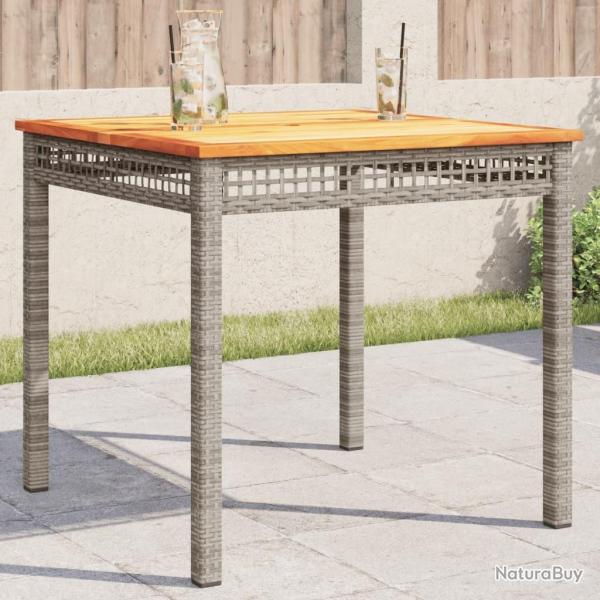 Table de jardin gris 80x80x74 cm r�sine tress�e et bois acacia