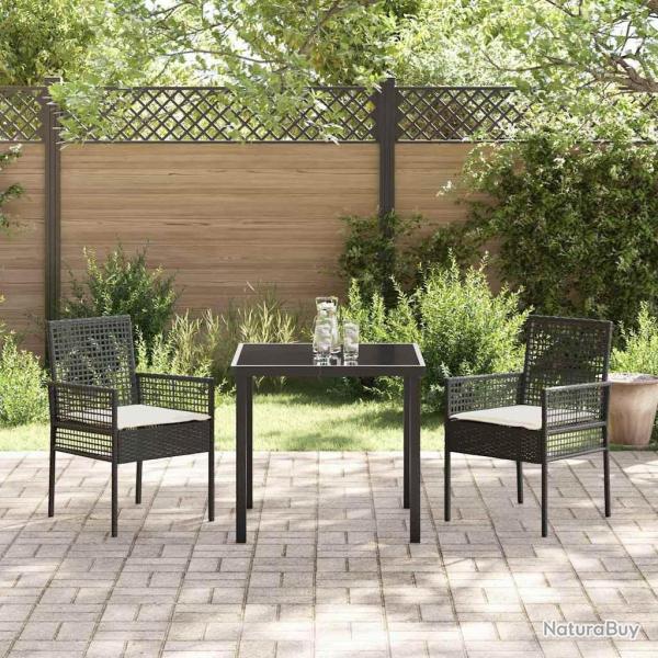 Chaises de jardin 2 pcs avec coussins Noir Poly Rattan
