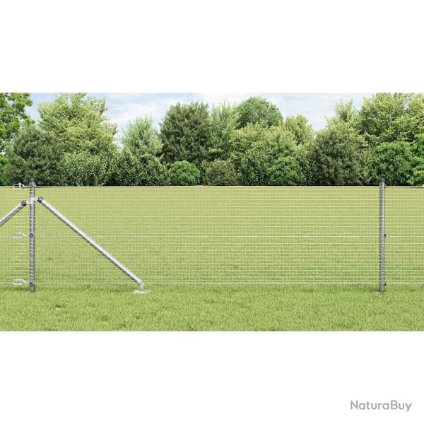 Cl�ture en fil soud� avec 13 poteaux pointus 0.4x25 m Acier galvanis�