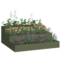 jardini&egrave;re de jardin 3 niveaux 90x90x35 cm olive acier
