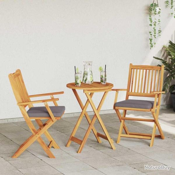Chaises de jardin pliantes avec coussin gris 2 pices en bois d'acacia solide