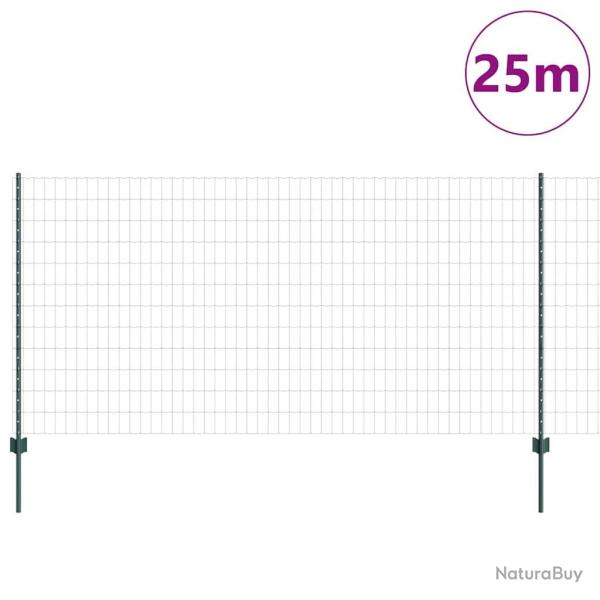 Cl�ture Euro avec 11 poteaux U Verte 1,2x25 m Acier