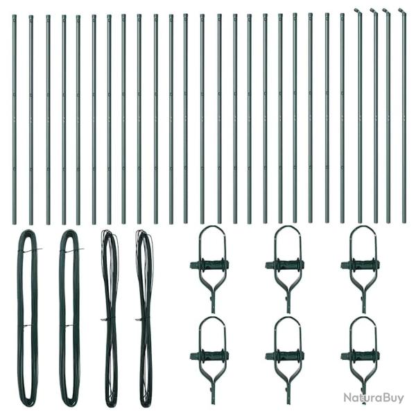 Poteaux de cl�ture 26 pcs verts �32 mm 150 cm acier galvanis�