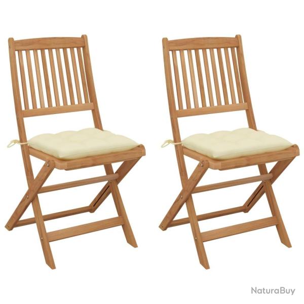 Chaises pliables de jardin lot de 2 avec coussins Bois d'acacia