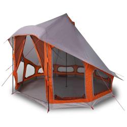 Tente familiale tipi grise et orange pour 6 personnes, imperm&eacute;able.