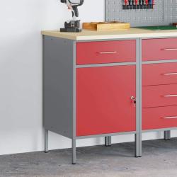 &Eacute;tabli Rouge et Gris 50 x 55 x 85 cm Bois d'ing&eacute;nierie et acier