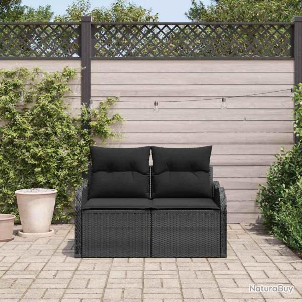 Canap de jardin 2 places avec coussins en poly rotin noir