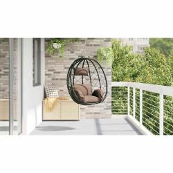 Chaise oeuf suspendue panier sans support caf&eacute; en poly rattan