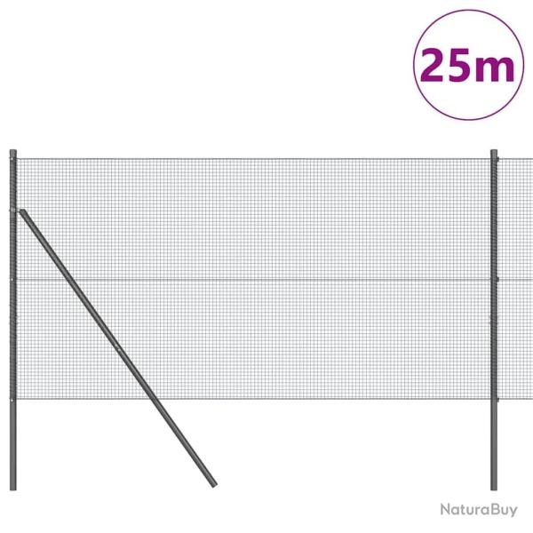 Cl�ture en fil soud� avec 13 poteaux Gris 1,2x25 m Acier