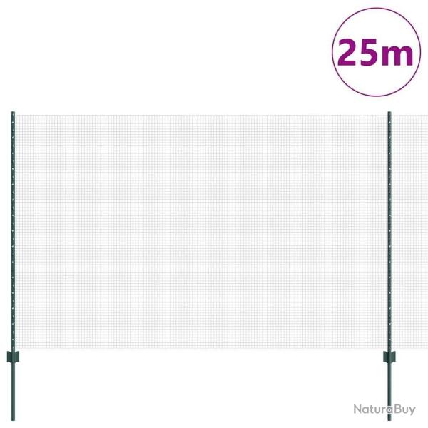Cl�ture en fil soud� avec 11 poteaux en U Verte 1.5x25 m en acier
