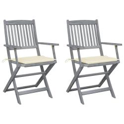 Chaises pliables d'ext&eacute;rieur lot de 2 et coussins Bois d'acacia