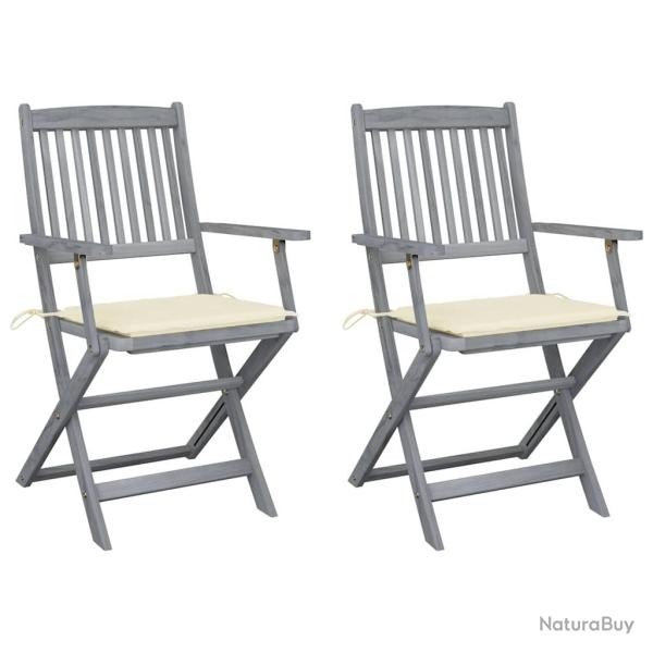Chaises pliables d'ext�rieur lot de 2 et coussins Bois d'acacia