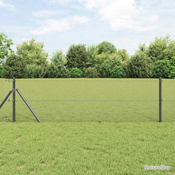 Cl�ture en fil soud� avec 13 poteaux Gris 0,4x50 m Acier