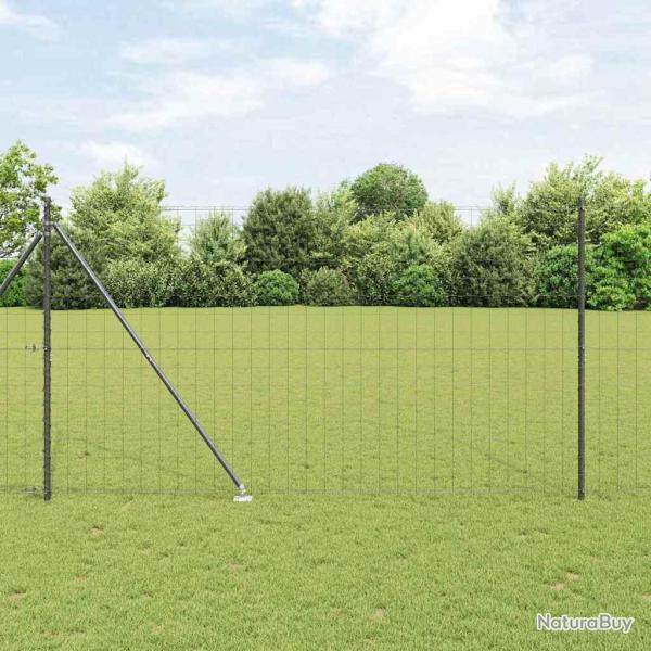 Cl�ture Euro avec 7 poteaux pointus 1,5 x 10 m en acier galvanis� gris