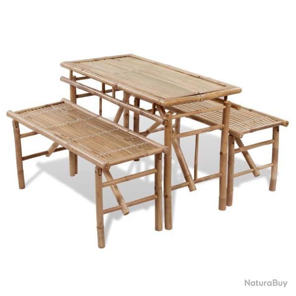 Table de brasserie avec 2 bancs 100 cm Bambou