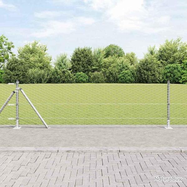 Cl�ture Hexagonale avec 11 Poteaux Flang�s 0,5x25 m en Acier Galvanis�