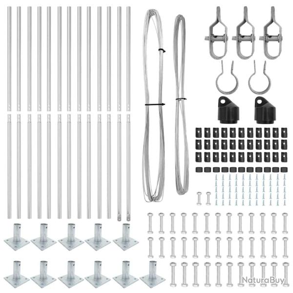Set de poteaux de cl�ture 13 pcs Argent �32mm 160 cm