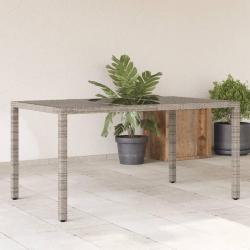 Table de jardin dessus en verre Gris 150x90x75cm R&eacute;sine tress&eacute;e