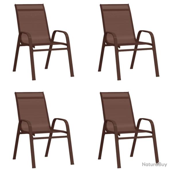 Chaises empilables de jardin lot de 4 Marron Tissu textilne