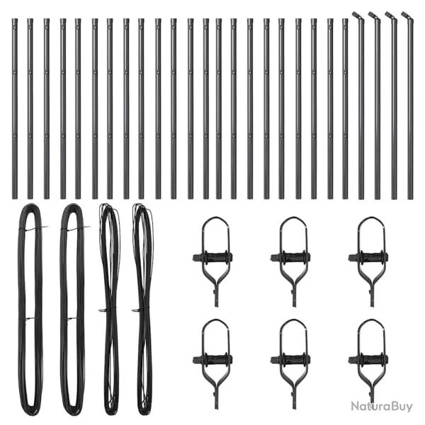 Pieux de cl�ture 26 pi�ces Gris �32mm 80cm Acier galvanis�