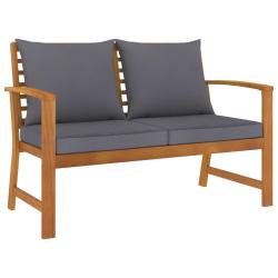 Banc de jardin 120cm et coussin gris fonc&eacute; Bois solide d'acacia