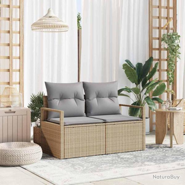 Canap de jardin 2 places avec coussins en rattan poly beige