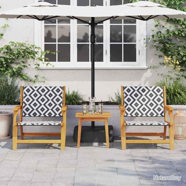 Chaises de jardin 2 pcs Noir et blanc 76x67x73 cm Bois massif d'acacia