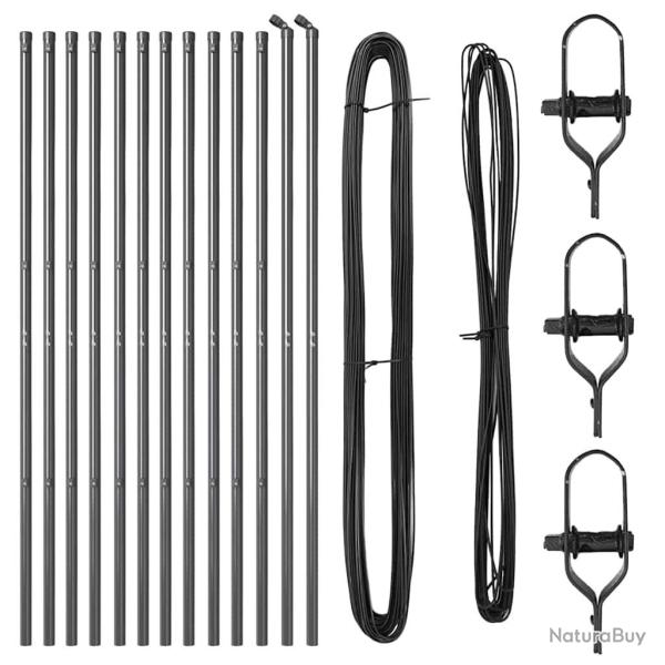 Set de Piquets de Cl�ture 13 pcs Gris �32mm 210 cm M�tal