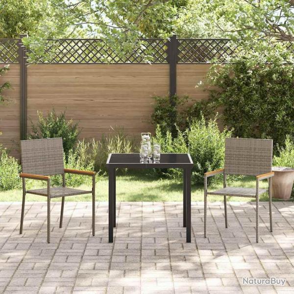Chaises de jardin empilables , set de 2 en poly rattan gris.