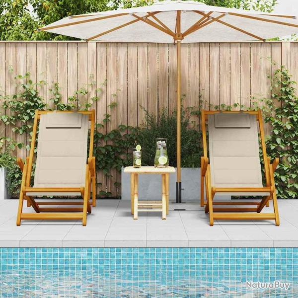 Chaises de plage pliantes 2 pcs Taupe en bois d'acacia et Textilne